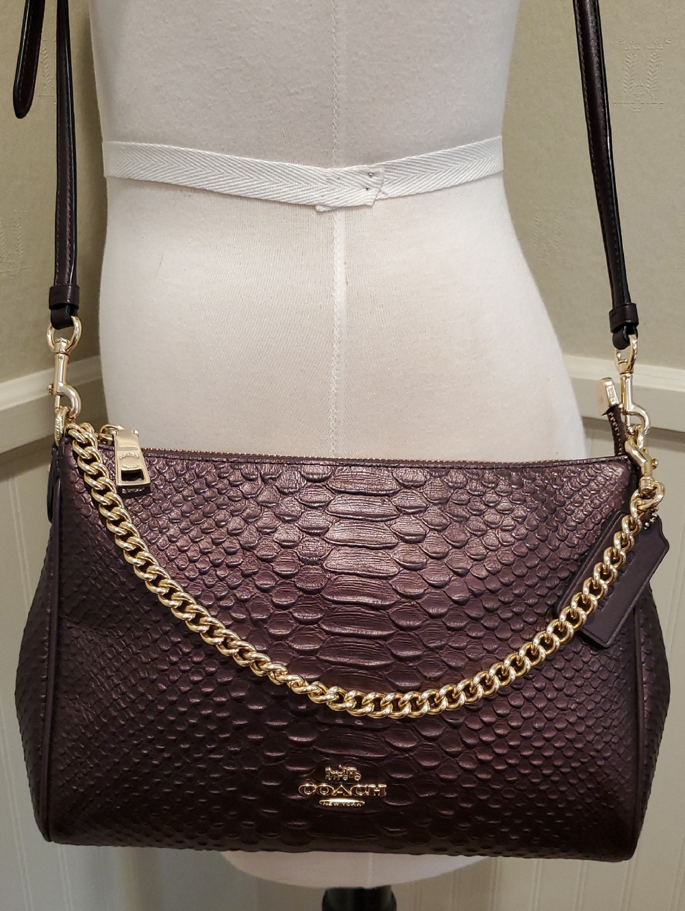 Coach Python Oxblood Carrie Crossbody